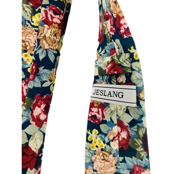 Jeslang Floral 59" Cotton Skinny Necktie Men's Tie 2.5" Wide - Picture 4 of 4